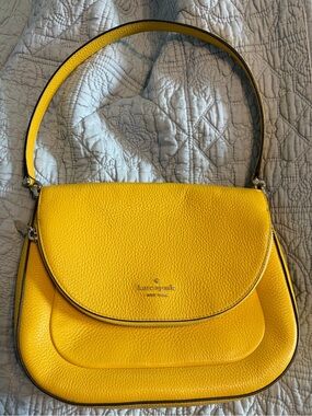 kate spade New York Leila medium flap pebbles yellow leather shoulder bag